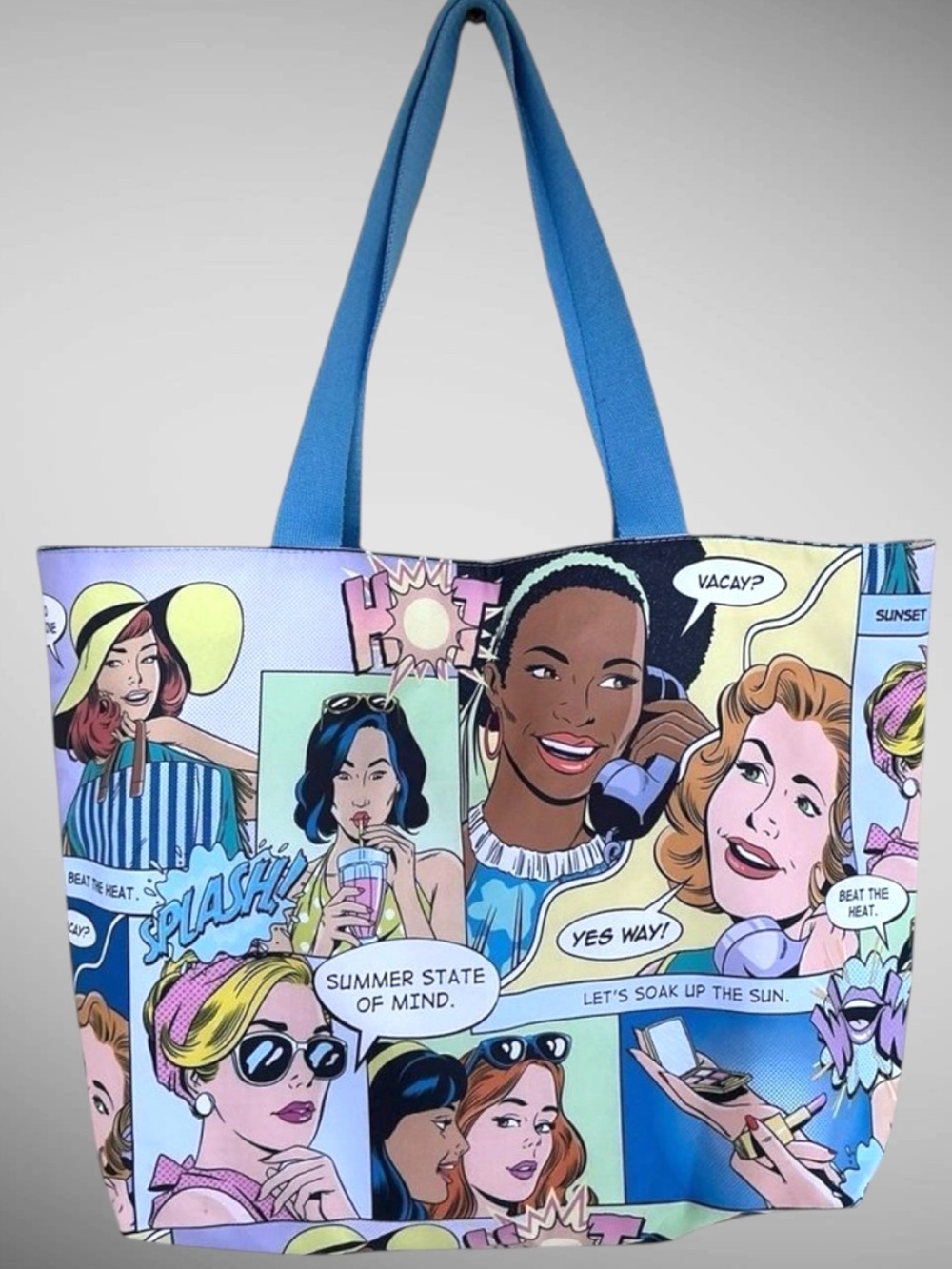 Estée Lauder Pop Art Comic Print Canvas Tote Bag Blue